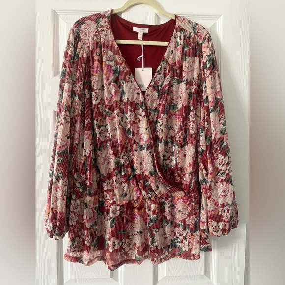 LC Lauren Conrad Tops - LC Lauren Conrad 3X NWT Maroon Floral Blouse 🖤